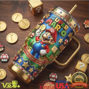 Super Mario 40th Anniversary Est 1985 Nintendo Video Game Fan Gift Gold 40oz Stainless Steel Insulated Tumbler
