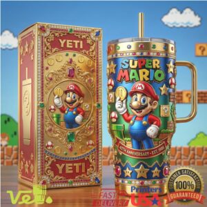 Super Mario 40th Anniversary Est 1985 Nintendo Video Game Fan Gift Gold 40oz Stainless Steel Insulated Tumbler
