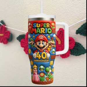 Super Mario 40th Anniversary Nintendo Characters 20oz Style Fan Gift Tumbler
