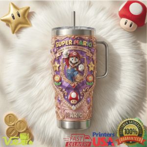 Super Mario Power Friendship Adventure Jeweled Pink Gold Tumbler