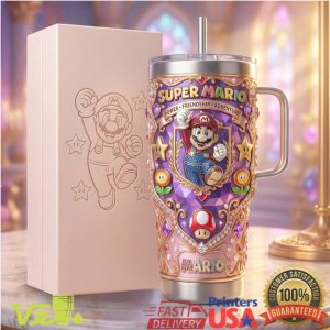 Super Mario Power Friendship Adventure Jeweled Pink Gold Tumbler
