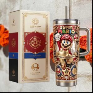 Super Mario Power Up Your Journey Retro Video Game Collector Edition Gift Stainless Steel Insulated Tumbler