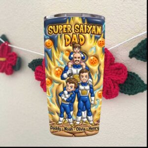 Super Saiyan Dad Personalized Kids Names Anime Dragon Ball Style Father’s Day Tumbler