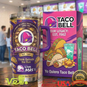 Taco Bell Live Mas Heritage Edition 40oz Tumbler Purple Logo Design