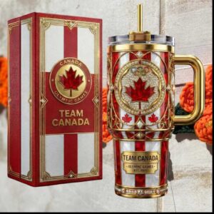 Team Canada Olympic Games Maple Leaf Spirit Souvenir Gold Red Stainless Steel Insulated Tumbler