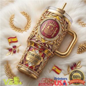 Team Spain Olympic Games Est 1909 Luxury Gold Embossed Gift Fans Stainless Steel Insulated Tumbler