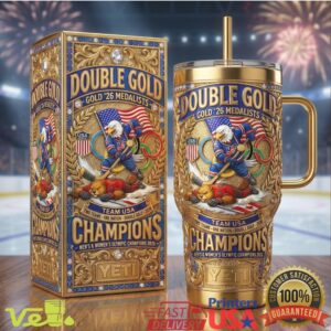 Team USA Hockey Double Gold 26 Medalists Olympic Champions 2026 Gold 40oz Stainless Steel Insulated Tumbler