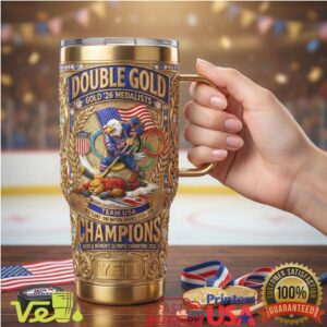 Team USA Hockey Double Gold 26 Medalists Olympic Champions 2026 Gold 40oz Stainless Steel Insulated Tumbler