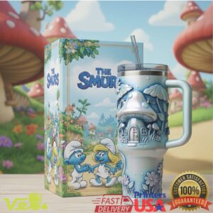 The Smurfs Mushroom House Smurfette Papa Smurf Retro Classic Cartoon Fan Stainless Steel Insulated Tumbler