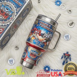 Transformers Optimus Prime vs Megatron Roll Out 1984 Retro Robots Fans Tumbler