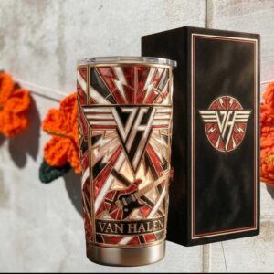 Van Halen 1984 Tour Guitar Retro Red White Stained Glass Stainless Steel Insulated Tumbler