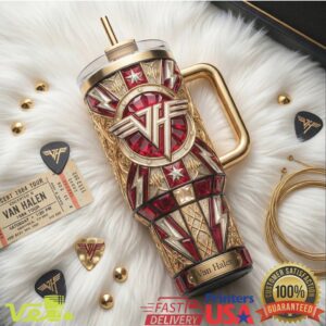 Van Halen 1984 Tour Logo Hard Rock Band Vintage Gold Red 40oz Stainless Steel Insulated Tumbler