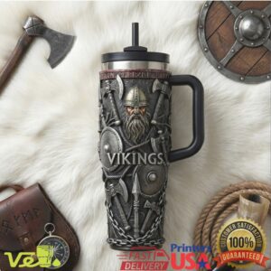 Vikings Norse Mythology Warrior Valknut Ancient Rune Medieval Fantasy Gifts Men Stainless Steel Insulated Tumbler