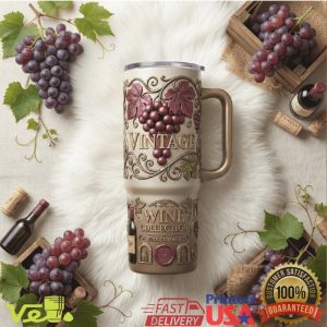 Vintage Wine Collection Grapes Embossed 40oz Tumbler Gift for Wine Lovers