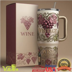 Vintage Wine Collection Grapes Embossed 40oz Tumbler Gift for Wine Lovers