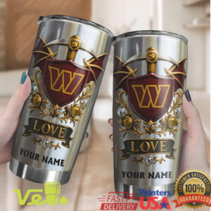 Washington Football Love Shield Custom Name Silver Tumbler