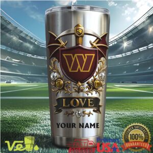 Washington Football Love Shield Custom Name Silver Tumbler