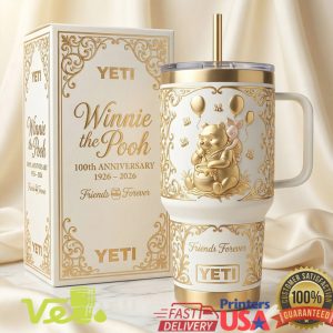 Winnie the Pooh 100th Anniversary YETI Tumbler Friends Forever Gold White Edition