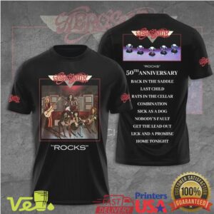 Aerosmith Rocks 50th Anniversary Official Tour Tracklist Vintage Style Classic Rock T Shirt