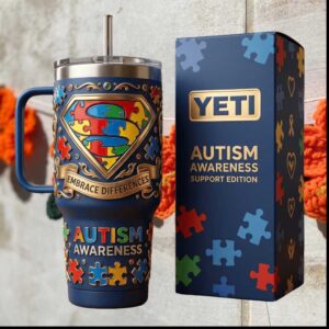 Autism Awareness Embrace Differences Support 2026 Superhero Shield Tumbler