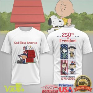 Charlie Brown God Bless America 250th Freedom Anniversary 1776 2026 Patriotic Peanuts Graphic T Shirt