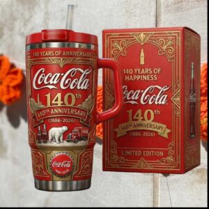 Coca Cola 140th Anniversary 1886 2026 Polar Bear Gold Tumbler
