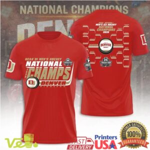 Denver Pioneers NCAA Men's Ice Hockey National Champs 2026 Frozen Four Tournament T Shirt