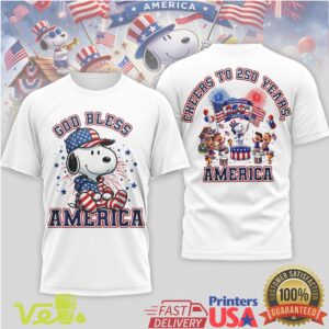 God Bless America Snoopy 250 Years Celebration Patriotic Fourth of July Graphic T Shirt