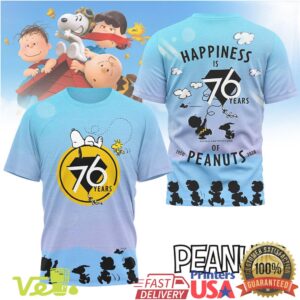 Happiness Is 76 Years Of Peanuts T Shirt 1950 2026 Anniversary Celebration Commemorative Shirt