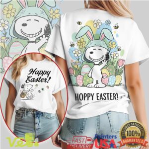 Happy Easter Snoopy Bunny Suit Hoppy Holiday Peanuts Spring Floral Graphic Cotton T Shirt