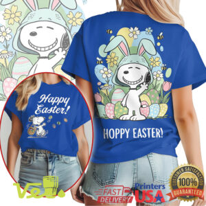Happy Easter Snoopy Bunny Suit Hoppy Holiday Peanuts Spring Floral Graphic Cotton T Shirt