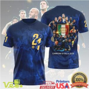 Inter Milan 2025 2026 Champions Italian Football Team Roster Navy Blue Graphic T Shirt