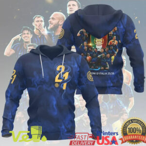 Inter Milan 2025 2026 Champions Italian Football Team Roster Navy Blue Graphic T Shirt