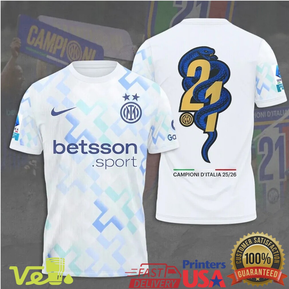 Inter Milan Betsson Sport White Patterned Football Fan T Shirt With Championship Snake Back Graphic Inter Milan Betsson Sport White Patterned Football Fan T Shirt With Championship Snake Back Graphic