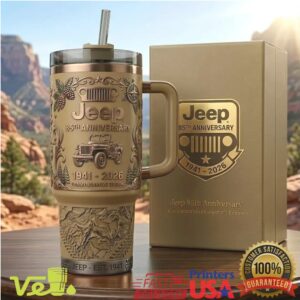Jeep 85th Anniversary Commemorative Collector Edition Insulated Tumbler Mug with Handle and Straw