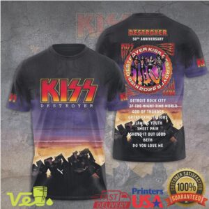 KISS Destroyer Album Cover 50th Anniversary Commemorative Rock Band Music Graphic T Shirt