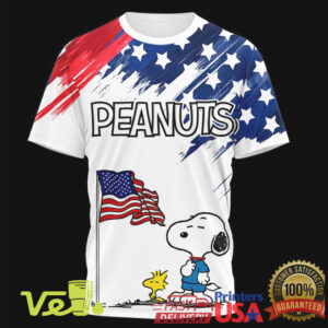Peanuts Salute To Service T Shirt American Flag Veterans Day Patriotic Snoopy Graphic Tee