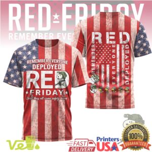 RED Friday Remember Everyone Deployed Patriotic American Flag Snoopy Military Tribute Graphic T Shirt