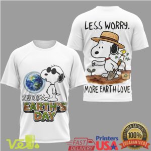 Snoopy Earth Day Less Worry More Earth Love Gardening Eco Friendly Graphic T Shirt