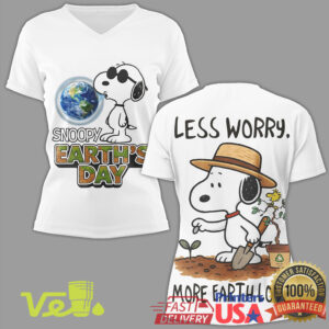 Snoopy Earth Day Less Worry More Earth Love Gardening Eco Friendly Graphic T Shirt