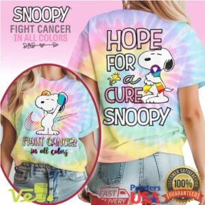 Snoopy Fight Cancer In All Colors Rainbow Ribbon Hope For A Cure Graphic T Shirt