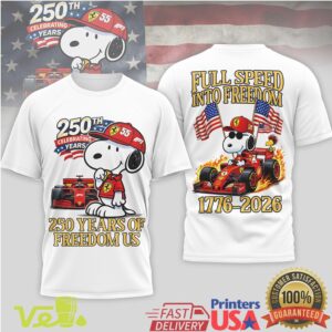 Snoopy Full Speed Into Freedom Ferrari F1 Racing 250 Years America Graphic T Shirt