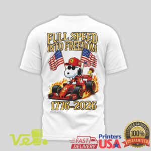 Snoopy Full Speed Into Freedom Ferrari F1 Racing 250 Years America Graphic T Shirt