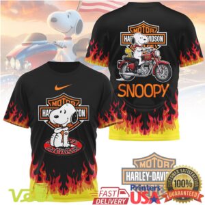 Snoopy Harley Davidson Motorcycle T Shirt Biker Flame Graphic Racing Style Peanuts Apparel Tee