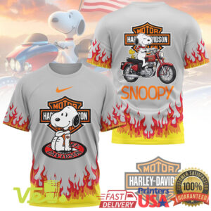 Snoopy Harley Davidson Motorcycle T Shirt Biker Flame Graphic Racing Style Peanuts Apparel Tee