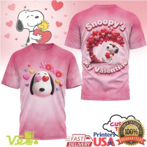 Snoopy My Valentine Pink Ombre 3D Heart XOXO Peanuts Lovers Holiday Gift T Shirt