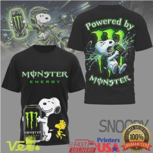 Snoopy Powered By Monster Energy Drink Black T Shirt Funny Graphic Tee For Men
