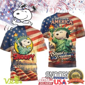 Snoopy Statue of Liberty 250 Years of America Stand For Freedom Graphic T Shirt