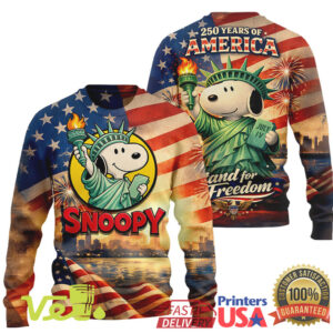 Snoopy Statue of Liberty 250 Years of America Stand For Freedom Graphic T Shirt