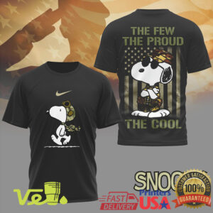 Snoopy The Few The Proud The Cool US Military Camouflage American Flag T Shirt